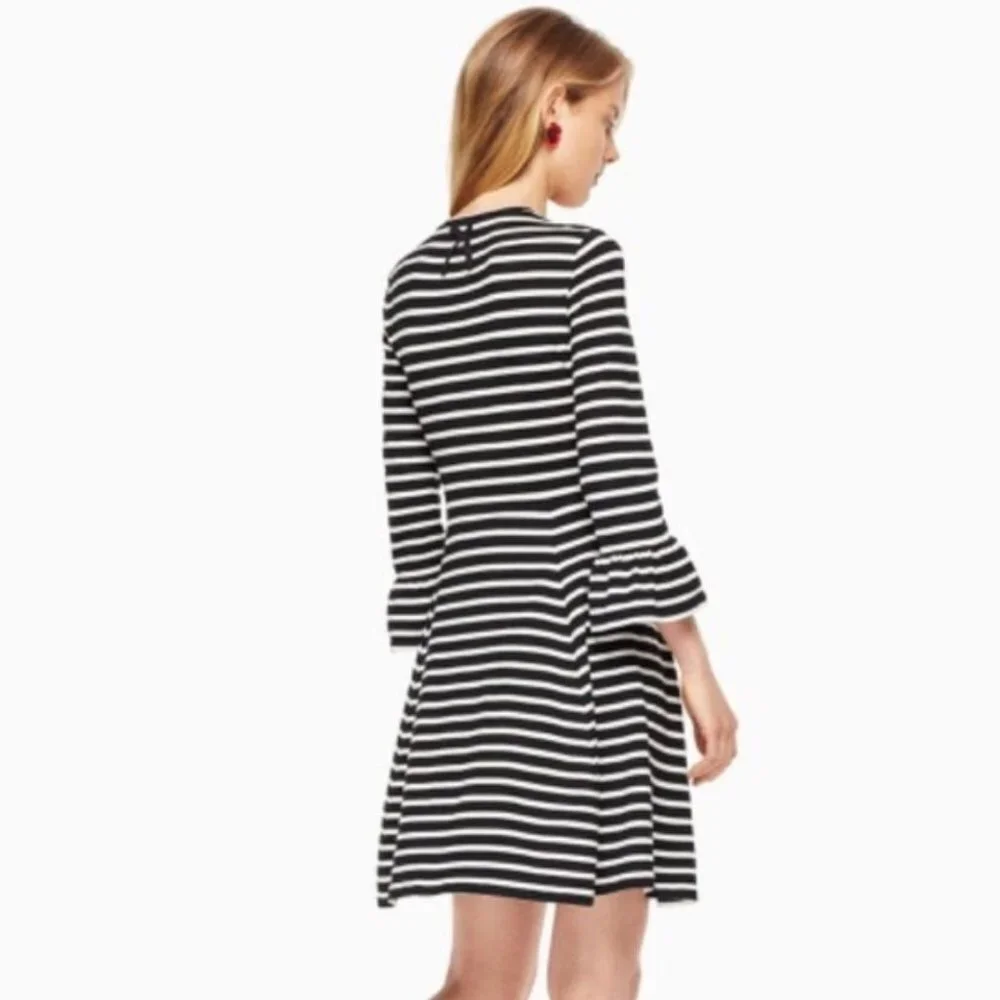 Kate Spade Broome Street Black & White Stripe Fit & Flare Dress Large
